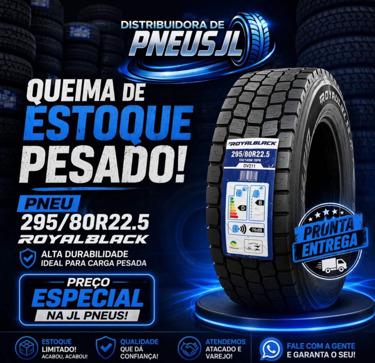 Queima de Estoque Pesado - RoyalBlack 295/80R22.5